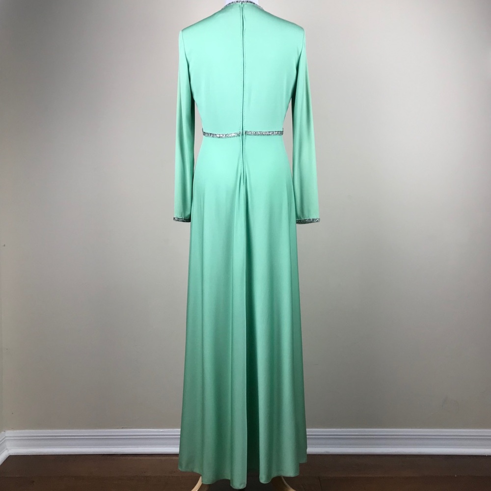 Lillie Rubin Vintage Green Crystal Embellished Gown Dress Knit Sustainable - Picture 4 of 8